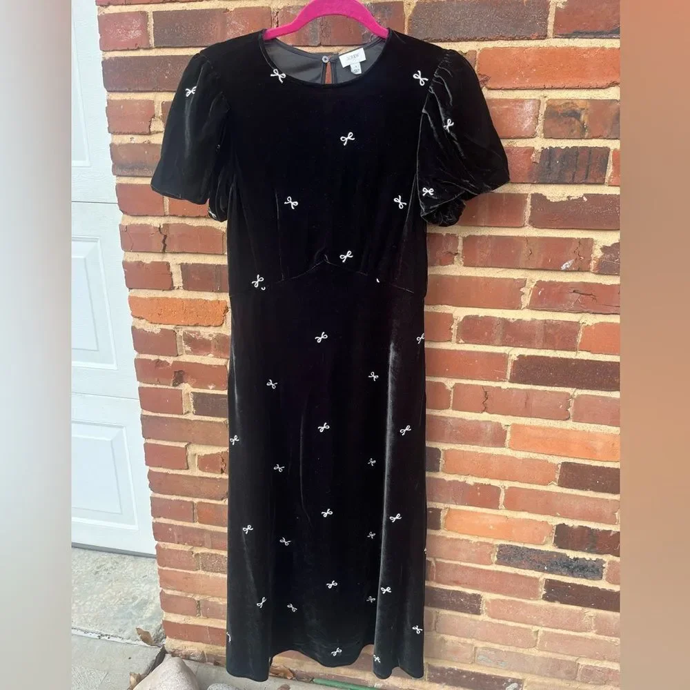 J Crew Velvet Puff Sleeve Midi Dress NWT